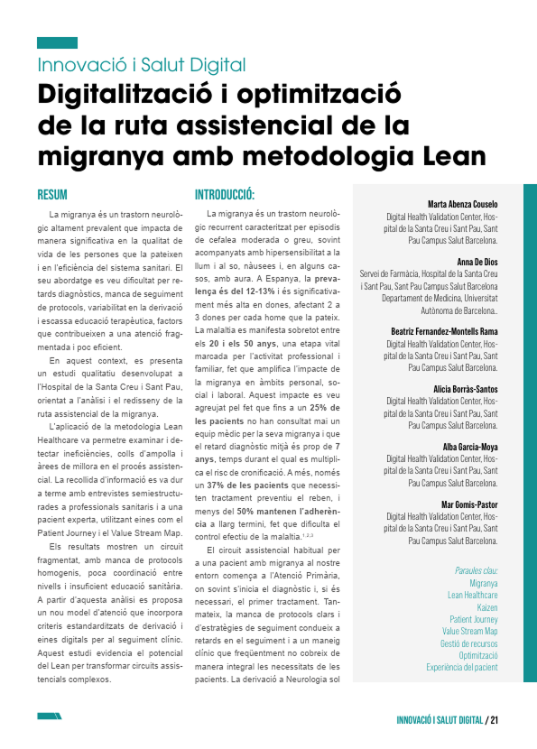 Digitalització i optimització de la ruta assistencial de la migranya amb metodologia Lean