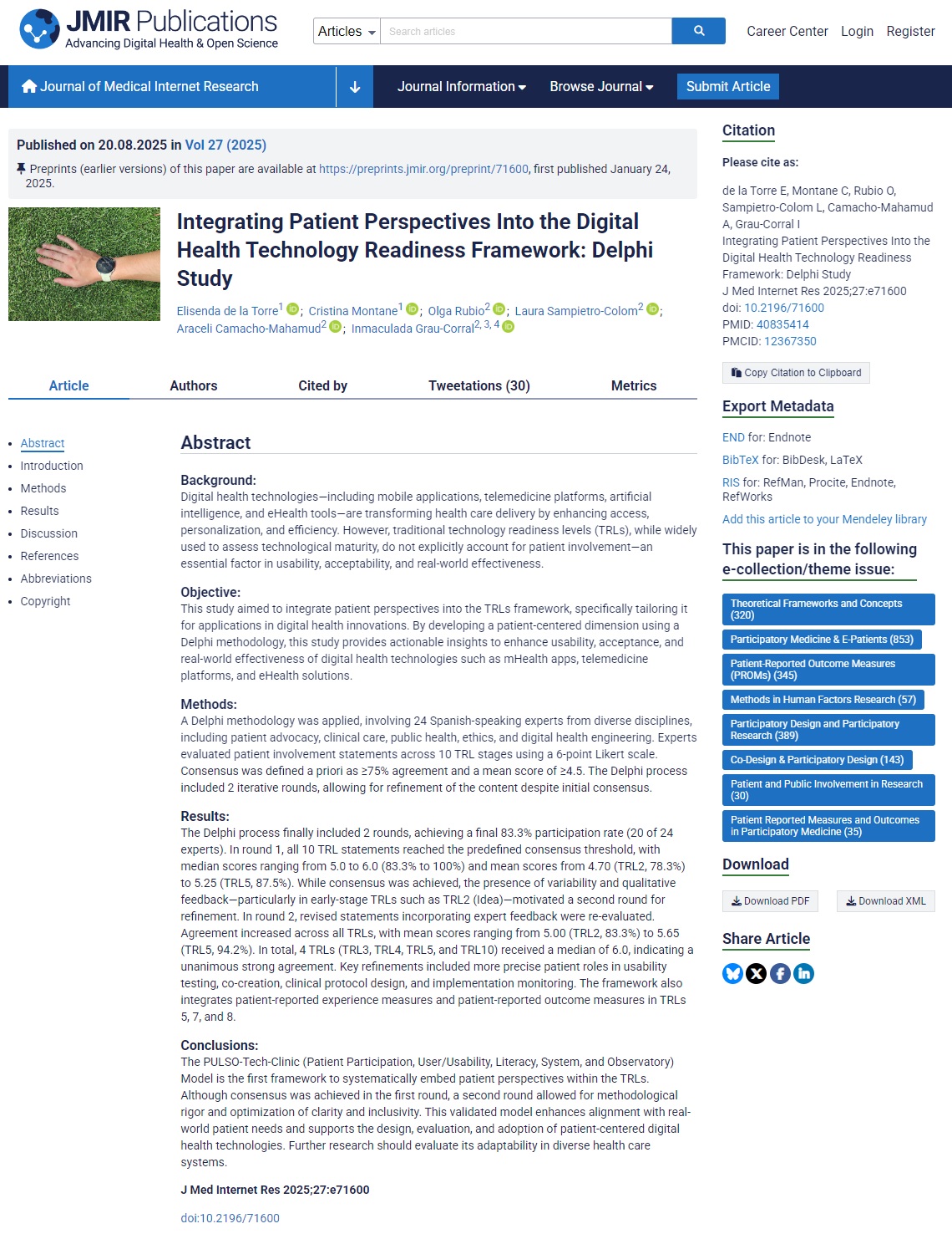 Integrating Patient Perspectives Into the Digital Health Technology Readiness Framework: Delphi Study Integrating Patient Perspectives Into the Digital Health Technology Readiness Framework: Delphi Study